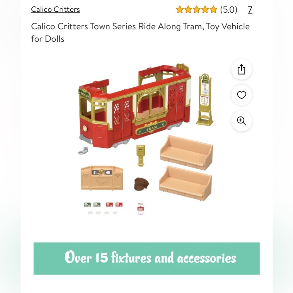 Calico Critters Town Series Ride Along Tram, Toy Vehicle for Dolls